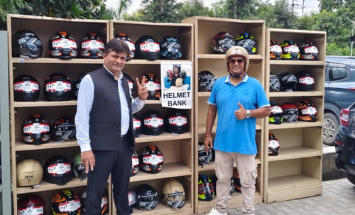Helmet Bank shelves with helmets
